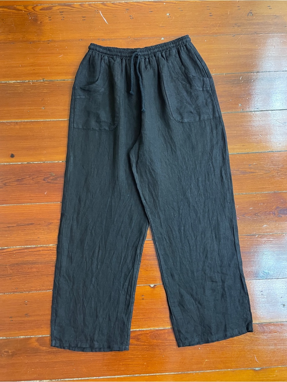 Cobblestone Living Italian Linen Lagenlook Black Pull On Pants Sz S/M 💛🎀